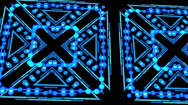 Futuristic digital X pattern blue neon light abstract motion background 4k seamless loop technology