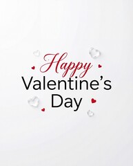 Happy Valentine&rsquo;s Day Typography with Red and Gray Text and Floating Heart Accents