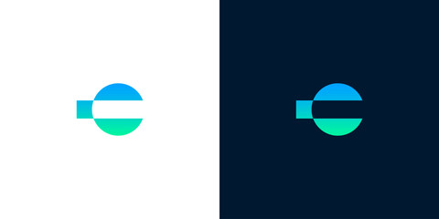 Abstract geometric letter C logo design with gradient colors on white and dark backgrounds