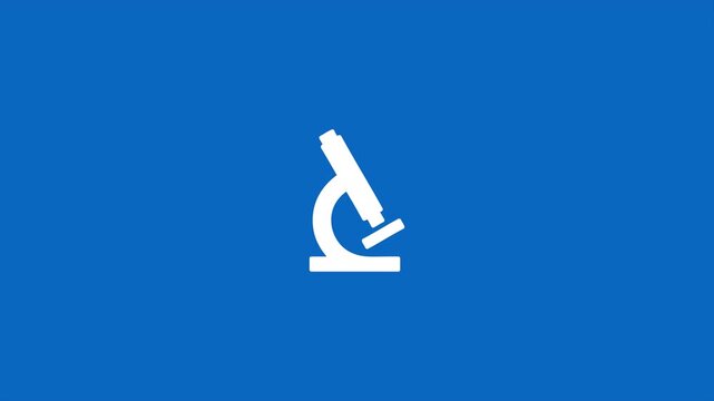 A linear style animated icon of advanced microscope research 4k on blue background