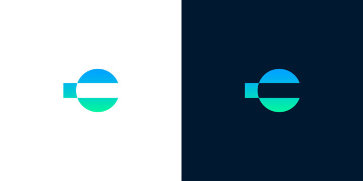 Abstract geometric letter C logo design with gradient colors on white and dark backgrounds