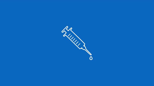 syringe icon with liquid and measurement markings, symbolizing healthcare and medicine against a blue background