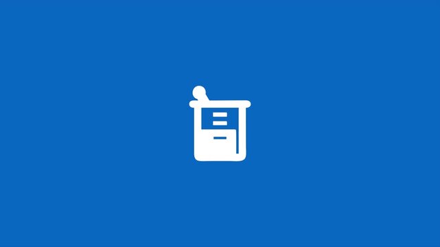 Test tube and beaker icon animation on the blue background. Chemistry flask on Video motion graphic 4K