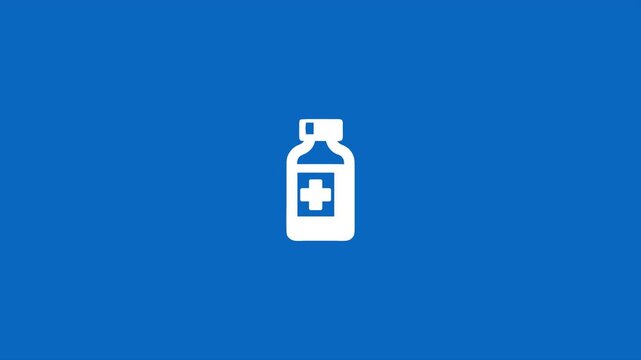 medical drugs icon animation. medicinal and pharmaceutical motion graphics video 4k animated on blue background