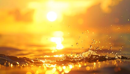 Golden sunlight reflecting on water, with a splash