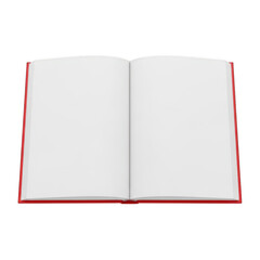 An open red book with blank white pages on a plain white background. isolated on transparent background