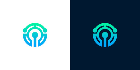 Circular technology logo with a gradient of blue to green, representing innovation and connectivity