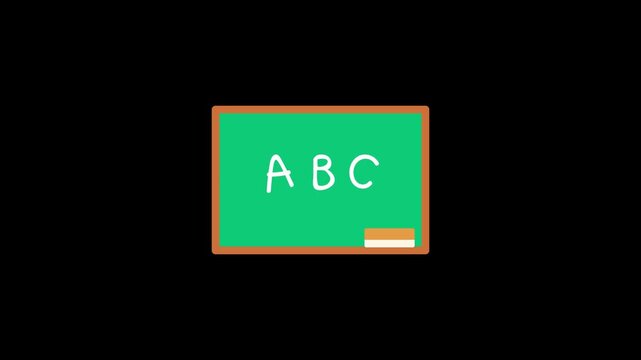 calk border frame and stationary elements on green chalkboard animation, back to school education and science social media motion background 4k animated on black background