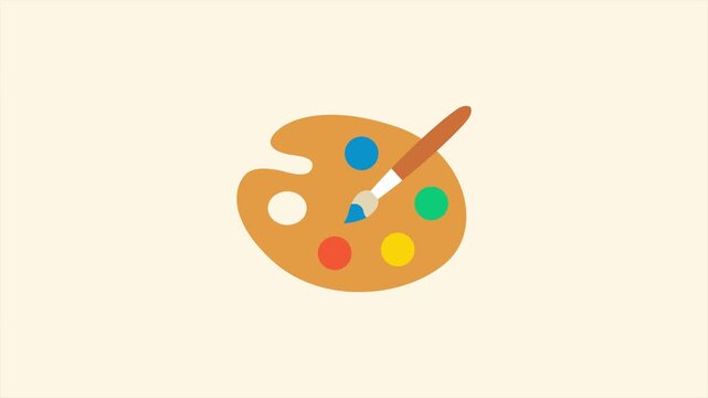Animated icon representing painting tools or painted objects, typically shown with brushes, paint buckets, or color splashes. 4k on white background