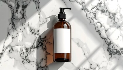 Amber bottle with blank label on marble