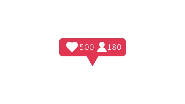 animated social media notification icons with numbers for likes shares comments and followers on a dark background showing popularity increase 4k on white screen