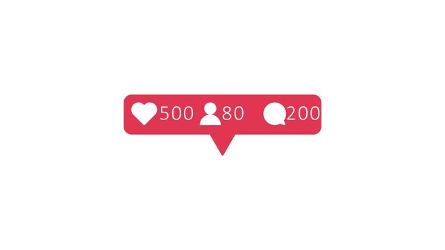 animated social media notification icons with numbers for likes shares comments and followers on a dark background showing popularity increase 4k