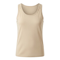 A beige tank top with a scoop neckline and strap details on a white background. isolated on transparent background