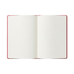 A blank open book with red edges on a white background is displayed. isolated on transparent background
