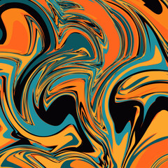 Abstract seamless marble pattern, wood texture, watercolor marble pattern. Abstract colorful fractal in cyan and orange color. Marble, paint, liquid texture background image.