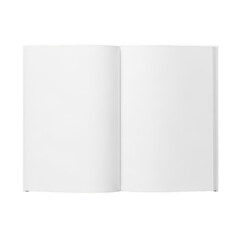 Naklejka premium A blank white book or magazine lying open on a plain white background. isolated on transparent background