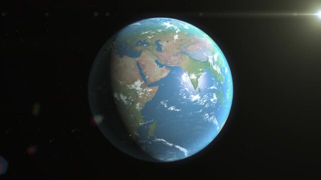 Location and map of Nepal on the surface of the earth at day.