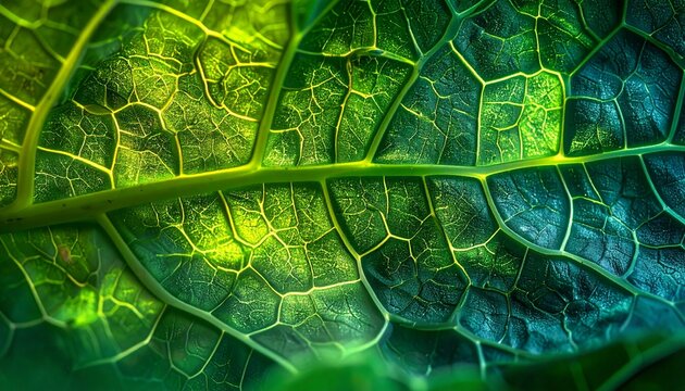 Detailed organic texture of vibrant green cabbage leaf with intricate patterns