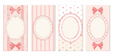 Four decorative pink card designs with ribbons and lace embellishments