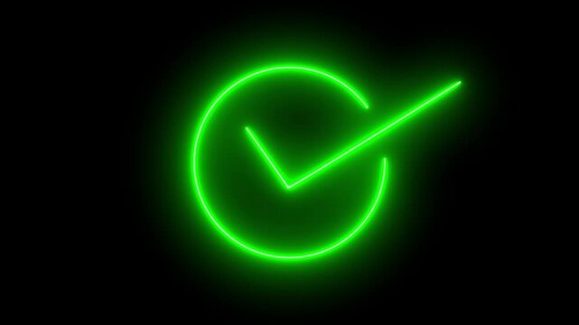 Check mark approval animation with circular confirmation indicator. Success verification symbol completed status and correct result. Validation check display for digital confirmation processes