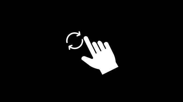 Hand movement animation with rotating motion, Hand cursor rotating circular arrow. User interface interaction and application usability.