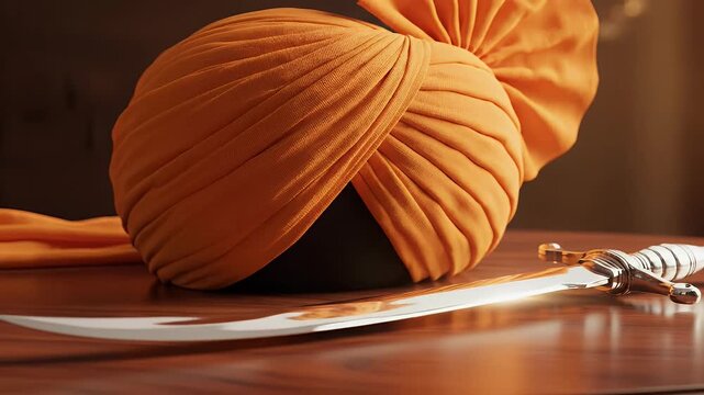 Vaisakhi Traditional Sikh Turban Dastar and Polished Silver Kirpan