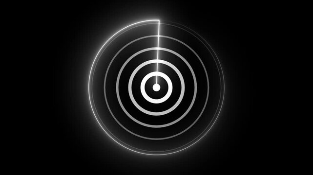 Radar scan screen with circular grid and rotating sweep beam. Radar detection system showing target search and signal tracking process. display for navigation surveillance and defense operation