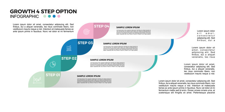 Infographic vector timeline 4 step option for business presentations, annual reports, marketing, banners, business websites. Vector editable