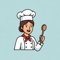 Naklejka premium Cartoon Female Chef Holding Wooden Spoon.