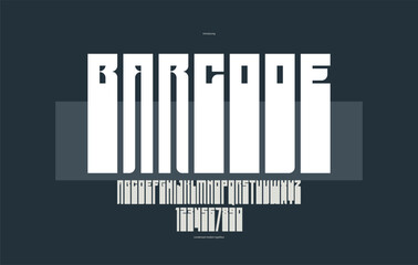 Bold and strong vector geometric font for logos and emblems, display typeface for posters and headlines, heavy and thick letters alphabet in modern style.