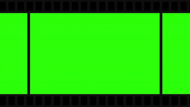Scrolling retro animation filmstrip, negative films in motion. On a green background and without a background, 4k video with an alpha channel.