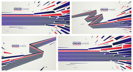 Obraz na płótnie Canvas Chaos and order vector concept abstract background with lines explosion to debris in decay set, 3D wallpaper with perspective lines going to chaos of destruction.