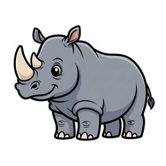 Fototapeta premium Cartoon Rhinoceros Illustration on White Background.