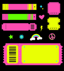 Vibrant neon collage elements set on a black background.  Grunge, Y2K, and 90s aesthetic