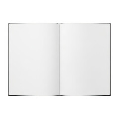 Naklejka premium An open blank book with white pages on a white background is displayed. isolated on transparent background