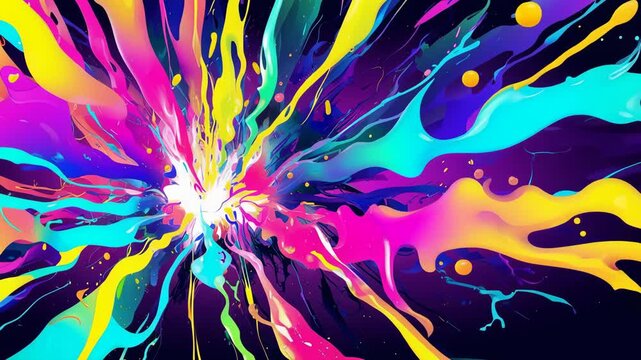 Abstract colorful explosion with vibrant paint splash and glowing center, dynamic energy burst, creative background, vivid motion, artistic blast, bright abstract design, modern wallpaper