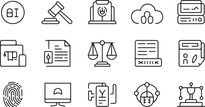 Law Tech and Online Legal System Symbols Monochrome