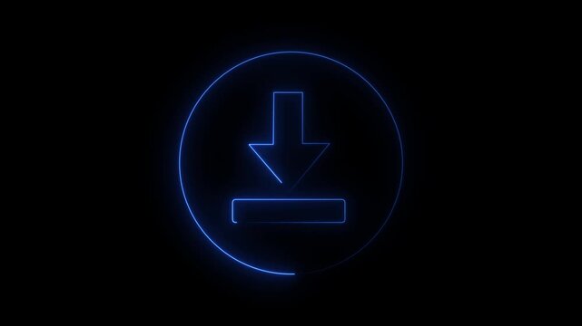 Download animation icon, download icon neon animation arrow.glowing neon animation of download icon arrow icon. Arrow down symbol reveal. slide, upload, download, downloading, uploading.