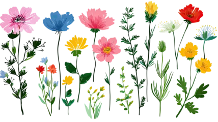Wandcirkels Bloemenwinkel A vibrant spring garden pattern featuring a seamless floral vector illustration of colorful tulips, roses, and poppies with green leaves for an artistic nature background design  © M
