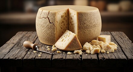 Artisanal Cheese on Rustic Wooden Table.