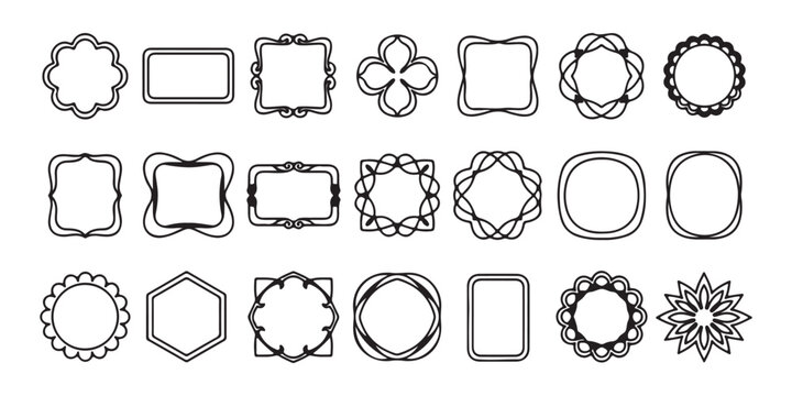 A diverse set of decorative frames and borders featuring various shapes and ornamental styles