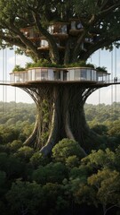 Modern treehouse design with panoramic windows and wooden structure