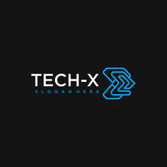 Obraz premium Tech X Logo Futuristic Abstract Symbol For Technology And Innovation On Black Background