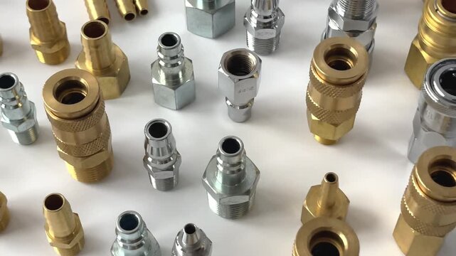 Solid brass quick release coupler with male thread for compressed air systems and industrial tools, durable hardware connector for pneumatic equipment isolated on white background for designers