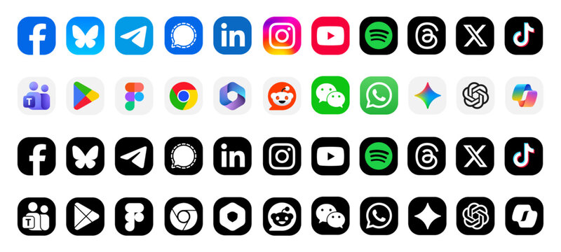 Most popular apps, social media logo, ai services and more