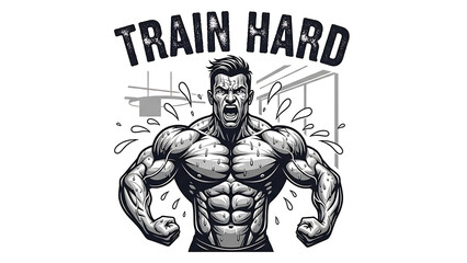 Obraz premium Muscular man, bodybuilder, fitness motivation, gym poster, workout inspiration