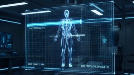 Futuristic Medical Scan Displaying Human Body Anatomy with Diagnostic Information