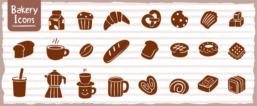 Cafe cake and bakery doodle hand drawn block sketch icons illustration collection set