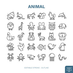 Animal Outline Icon Set. mammal, bird, reptile, fish, insect, wildlife © Fahrul