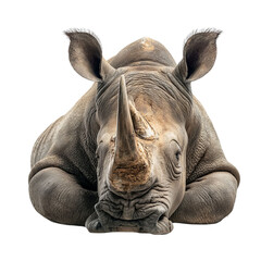 Obraz premium PNG of Close-up of a resting rhinoceros, showcasing its unique features and texture.